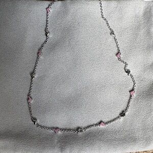 NWT Kendra Scott Silver Necklace with Pink Heart Accents